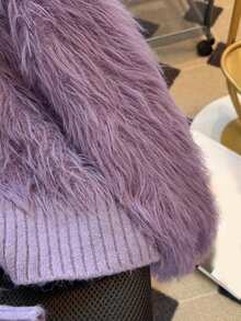 JIANHU Korean Style Fuzzy Knit Cardigan – Fall Winter Soft Faux Fur Sweater With Scalloped Trim And Pearl-Like Buttons, Cozy High Neck Jacket For Daily Looks