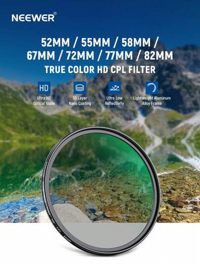 NEEWER MRC High-Definition True Color CPL Filter, Multi-Layer Coated Polarizing Filter Suitable For 52mm/55mm/58mm/67mm/72mm/77mm/82mm Camera Lens