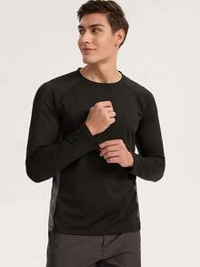 秋冬季男士户外运动滑雪长袖T恤男秋冬季射击服户外跑步保暖贴肤健身上衣 - 黑色 - 查看 3