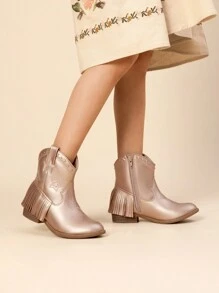 Girls Western Boots | Ankle Cowboy Boots With Tassel And Side Zipper For Little & Big Kid - 粉色 - 查看 2