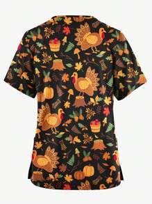 Đồng phục y tá co giãn in kỹ thuật số cho nữ, áo khoác phẫu thuật, quần áo phẫu thuật thoáng khí có túi - Nhiều màu - Xem 2