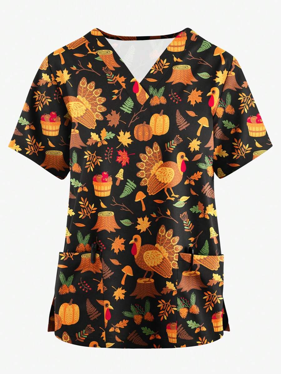 Đồng phục y tá co giãn in kỹ thuật số cho nữ, áo khoác phẫu thuật, quần áo phẫu thuật thoáng khí có túi - Nhiều màu - Xem 1