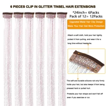 6pcs Shiny Hair Clips, 23.6 Inch Sequin Hair Accessories Clip-In Hair Extensions Set, Heat Resistant Glitter Fairy Hair Clips, For Women (Pink)