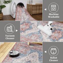 1 PC Washable Area Rug Non Slip Non Shedding Runner Rug For Hallway Low Pile Bedroom Rugs Washable Rugs  Throw Covers Stain Resistant Area Rugs For Entryway Living Room Office Farmhouse Indoor Carpet - Red - View 3