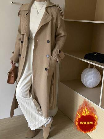 女士翻领双排扣双口袋开衫