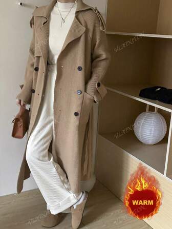 Women's Lapel Double-Breasted Double Pocket Cardigan