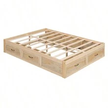Full Size Platform Bed With 6 Storage Drawers, Antique Natural - 仿古天然+MDF+LVL 如圖所示 - 查看 3