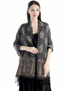 1件女士佩斯利花纹提花围巾/披肩，适合秋冬季日常佩戴。 - 玫紅色 - 查看 8