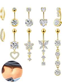 AVYRING 1Piece Gold Belly Button Ring Dangle Belly Piercing Hoop Belly Ring Stainless Steel Belly Button Rings 14G Navel Ring Belly Button Piercing Jewelry - Multicolor - View 10