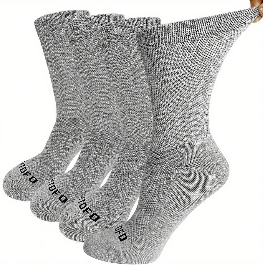 4 Pairs Diabetic Non Binding Socks For Men Women Loose Fitting Socks Cotton Wide Top Socks Breathable & Moisture Wicking - Grey - View 1