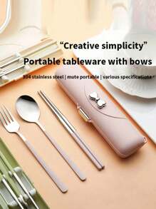 1 套便携式刀叉勺餐具套装，不锈钢餐具套装，套装便携式露营可重复使用餐具，包括带盒的叉勺筷子，适合野餐露营家庭旅行工作户外，节日礼物学校用品，圣诞礼物 - 彩色 - 查看 2