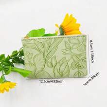 1 pieza Cartera pequeña de mujer con cremallera, estampado floral aleatorio, bolso de mano con tarjetero, billetera mini con correa y monedero para teléfono celular - Verde - Ver 9