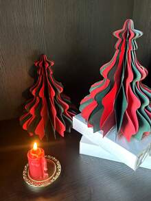 Đồ trang trí để bàn đơn giản thời trang cây thông Noel bằng giấy tổ ong - Đỏ - Xem 2