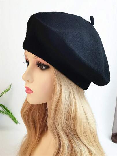 1pc Women's Autumn/Winter Fashion Casual Knit Beret Hat, Retro Solid Color Artist Cap, Suitable For Daily Wear