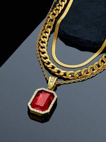 3pcs/Set Men's Necklace Set Including Alloy Inlaid Blue/Red/Green Gem Chain, Snake Chain Necklace, Choker Chain, Rapper Jewelry Gift With Card And Gift Box - Jewelry Set - View 24