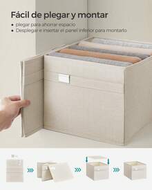 SONGMICS Cajas Almacenaje, Juego de 4 Cubos Almacenaje de Armario, 40 x 30 x 25 cm, 2 Asas, Plegables, Tejido Oxford y Tejido Aspecto Lino, Lavables, Portaetiquetas Metálicos, Gris Paloma/Blanco Nube/Beige Arena - Blanco - Ver 6