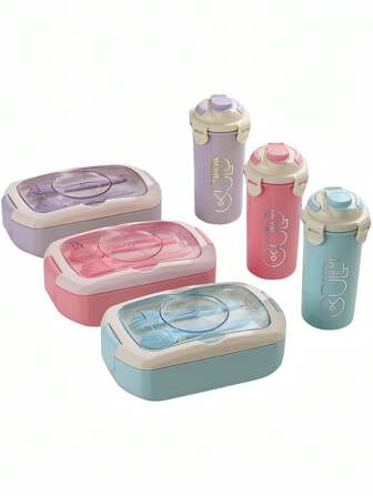 2pcs Large Capacity Lunch Box And Water Cup Set, Portable Lunch Box Insulated Lunch Box, Grid Design, Equipped With Sauce Box, PP Material, Very Suitable For Commuting To Work, Students, Carrying Lunch, Suitable For Microwave Ovens, Dishwashers, Back To School Gifts, Etc