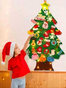 Bộ 31 cây thông Noel bằng nỉ tự làm có đèn, đồ trang trí nhà tiệc Giáng sinh hoàn hảo cho tiệc đêm Giáng sinh gia đình, đồ trang trí treo tường phòng, quà tặng tiệc Giáng sinh mùa đông 2024, cây thông năm mới 2025, Halloween, đồ trang trí Halloween - Nhiều màu - Xem 6