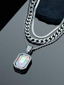 3pcs/Set Men's Necklace Set Including Alloy Inlaid Blue/Red/Green Gem Chain, Snake Chain Necklace, Choker Chain, Rapper Jewelry Gift With Card And Gift Box - Jewelry Set - View 16