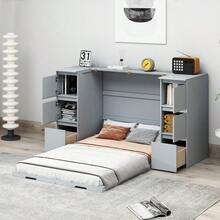 Twin Size Murphy Bed With Drawers, Cabinets And USB Ports, Gray - Gray+MDF+LVL+Twin as Pic - View 2