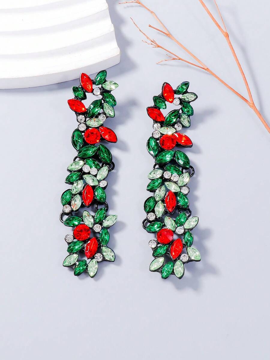 juran 一对玻璃水钻夸张耳环，派对/活动礼物，女士首饰 - 綠色 - 查看 1