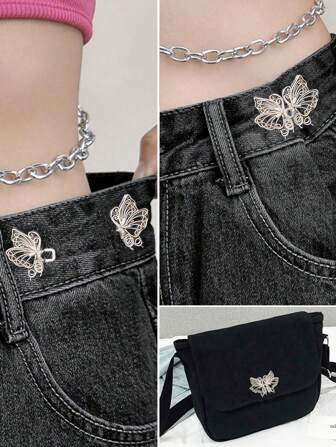 女士金色蝴蝶腰带扣裤夹领扣胸针女式耐用时尚可拆卸裤夹适用于牛仔裤、裙子、裤包配饰适合女学生女士学校用品教师礼物返校教师配饰