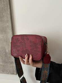 Túi đeo chéo máy ảnh Mini Retro, Túi đeo vai in hoa, Ví vuông quai rộng phong cách Bohemian dành cho nữ - Đỏ - Xem 3