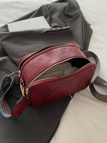 Túi đeo chéo máy ảnh Mini Retro, Túi đeo vai in hoa, Ví vuông quai rộng phong cách Bohemian dành cho nữ - Đỏ - Xem 6