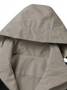 Chaqueta informal para hombres de estilo boyfriend para uso al aire libre, escalar y ocio, con capucha desmontable - Conjunto de ropa para caminatas con características de bloqueo de color, impermeable y cortavientos, ideal como regalo de Navidad y Acción de Gracias - Caqui - Ver 6