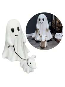 Halloween Ghost Walking Dog Statue, Large/Medium Ghost Walking His Ghost Dog, Spooky Ghost Dog Halloween Figurine For Yard, Garden, Corridor,Tabletop Decorations - B - View 1