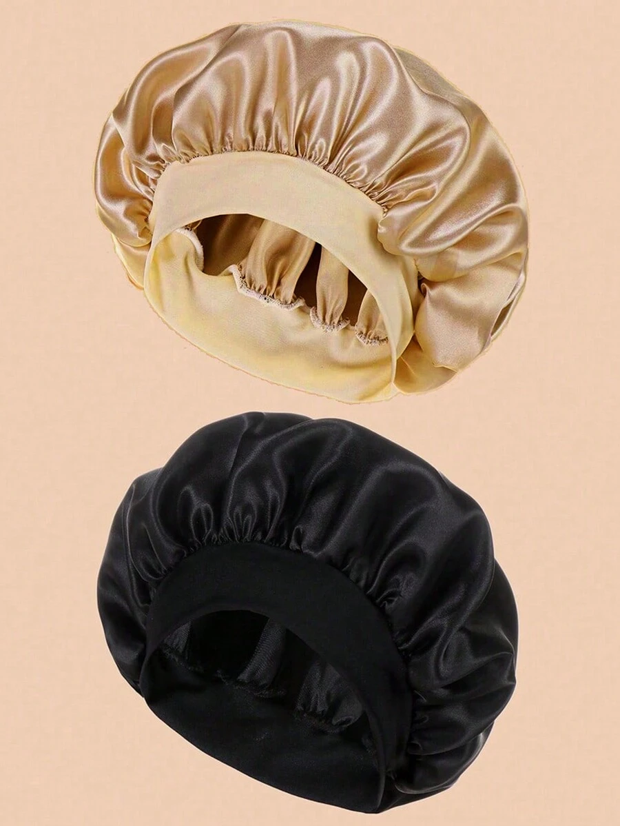 2pcs Elastic Crochet Braided Hair Caps In Different Colors Silk Bonnet Satin Bonnet - Multicolor - View 1