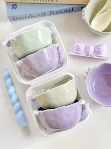 2 件/4 件套柔和色彩可爱小手柄陶瓷碗，适合甜点/沙拉/酸奶/麦片，适合家庭/餐厅/礼物，微波炉和烤箱友好圣诞礼物，学校用品 - 拼色珠點碗 - 查看 3