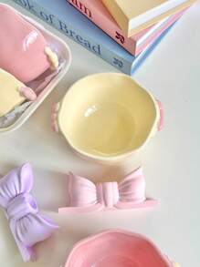 2 件/4 件套柔和色彩可爱小手柄陶瓷碗，适合甜点/沙拉/酸奶/麦片，适合家庭/餐厅/礼物，微波炉和烤箱友好圣诞礼物，学校用品 - 拼色珠點碗 - 查看 5