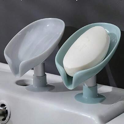 2个/1个 叶形皂碟 沥水皂托 吸盘皂盒 浴室配件（产品可能因光线和生产批次不同而存在色差。新旧款连接管颜色可能不同，新旧款随机发货。） 家居浴室装饰，秋季，返校季