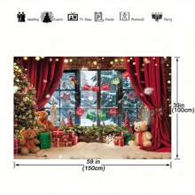 1pc, Kerst Fotografie Achtergrond Winter Kerst Raam Open Haard Decoratie Achtergrond Kerstfeest Banner Decoraties Foto Achtergronden Kerst Fotohokje Rekwisieten Achtergrond, Kerst