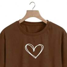 Cropped Women's T-Shirt Cotton Blouse Heart - 鏽棕色 - 查看 2