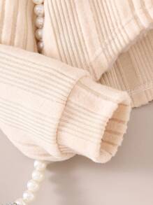 Young Girls 2pcs Set: Turtleneck Letter Embroidery Cropped Fuzzy Ribbed Long Sleeve Top + Solid Elegant Spaghetti Strap Fuzzy Ribbed Dress, Autumn/Spring