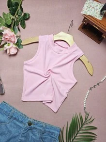 Women's Blouse Cropped Top Simple Basic Tank Top New Great Knit - Màu Hồng baby - Xem 2