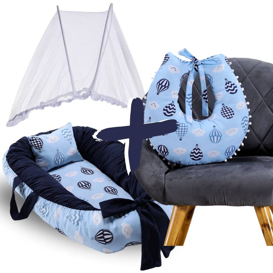 MeF Mae e Filho Baby Crib Reducer Nest Kit + Breastfeeding Pillow + Removable Portable Mosquito Net - 藍色氣球 - 查看 1