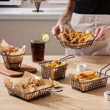 1pc Stainless Steel Mini Deep Fry Basket + 100pcs Oil Absorbing Paper, Great For Cooking French Fries And Storing Kitchen Supplies - Multicolor - View 2