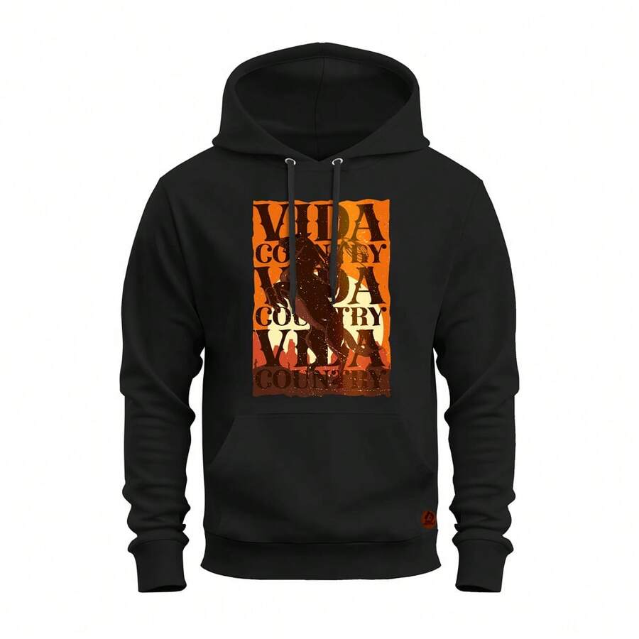 Sweatshirt Cold Weather Kangaroo Printed Cotton Country Life Chicote - Black - View 1