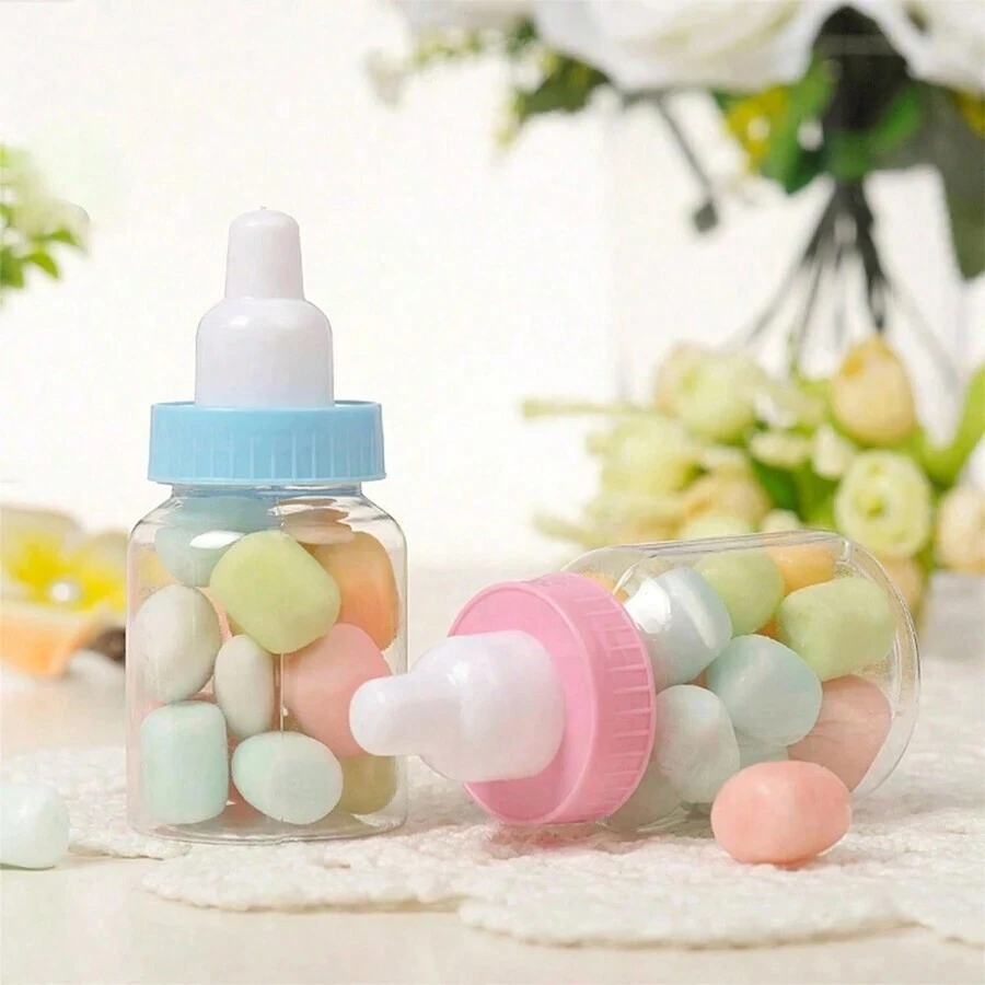 12pcs Candy Jars - Plastic Baby Shower Favors, Mini Milk Bottle Shaped Containers For Candy, Snacks And Party - Multicolor - View 1