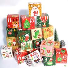 24 piezas/set Calendario de Adviento Caja de regalo de caramelos Cuenta regresiva navideña Caja de regalos con números del 1 al 24 Empaque impreso en 6 lados Se puede colocar en cualquier lugar Hermosa decoración de mesa Caja de papel - Multicolor - Ver 4