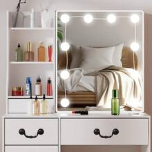 Vanity Makeup Table Dressing Desk Set With LED Lighted Sliding Mirror With Stool - White - View 5