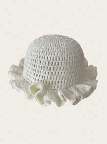 1pc Women's Y2K Style Handmade Crochet Ruffled Knit Hat, Hollow Out Knitted Bucket Hat, Suitable For Daily Wear, Photography, Party, Picnic, Outdoor, Autumn/Winter, Valentine's Day - A - View 22