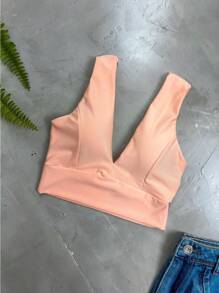 Suplex V-Neck Crop Top - 珊瑚橙 - 查看 1