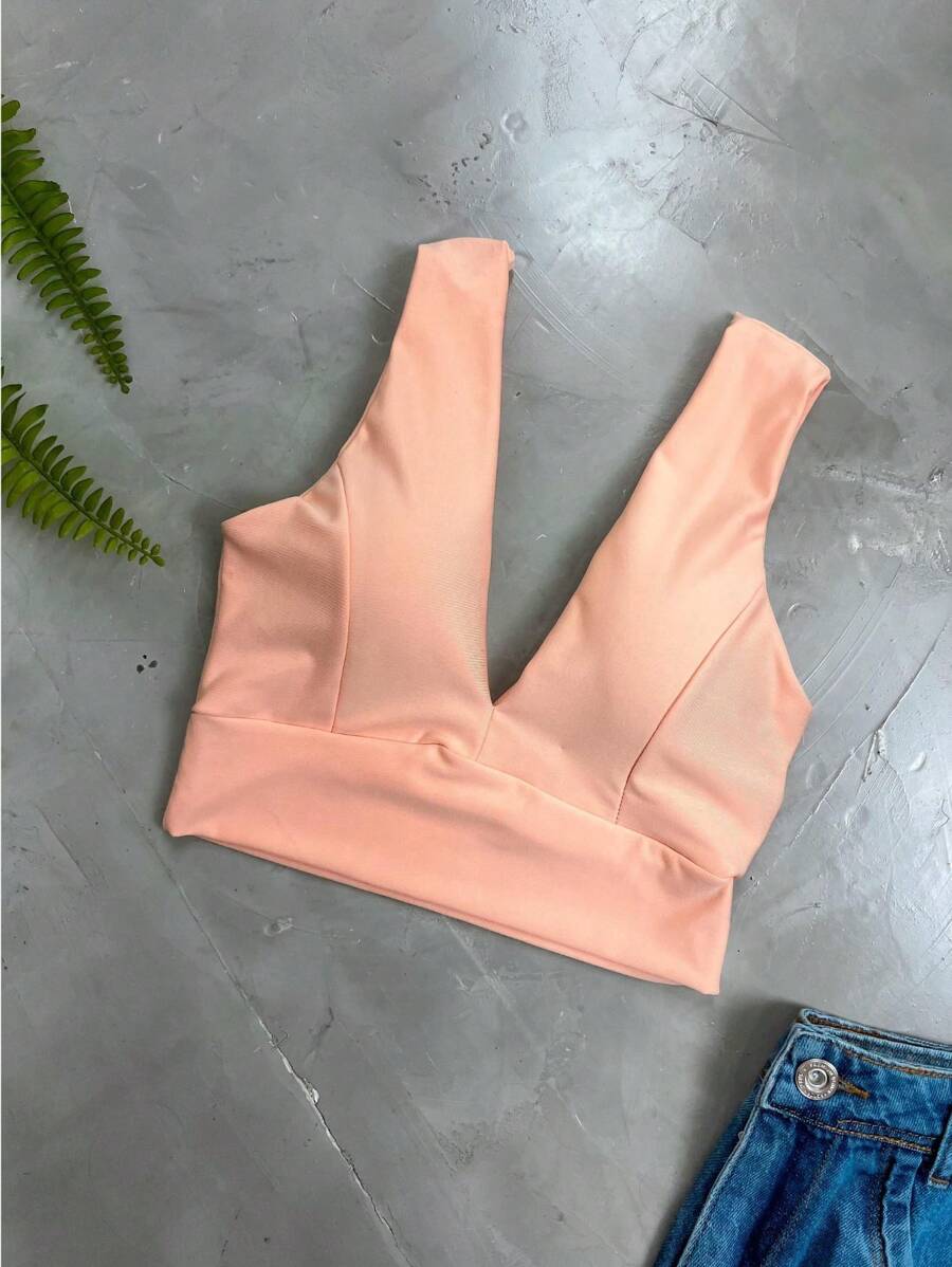 Suplex V-Neck Crop Top - 珊瑚橙 - 查看 1