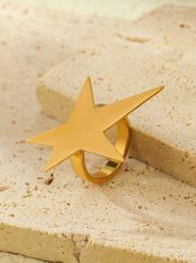 1 pieza Anillo con estrella de cinco puntas dorada exagerada y de moda, adecuado para la decoración diaria o como regalo para mujeres