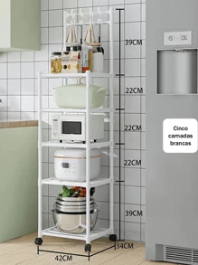5 Tiers Kitchen Storage Rack, Removable Stainless Steel Storage Rack With Locking Roller - White - View 1