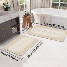 1pc Geometric Pattern Faux Wool Soft Non-Slip Absorbent Bathroom Rug, Skin-Friendly Indoor Doormat, Room Decor Carpet - Beige - View 4